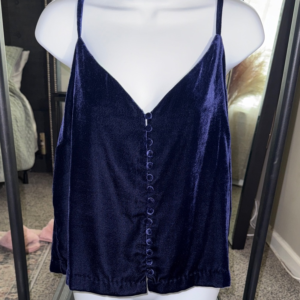 Madewell Navy Velvet Button-Front Cami Top